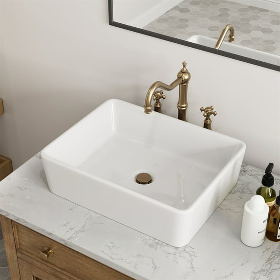 HOROW Rectangular Vessel Sink, 19'' X 15'' White Bathroom Sinks Above Counter Rectangle Ceramic