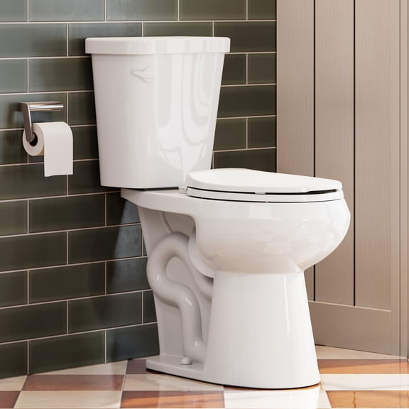 HOROW Round Two-Piece Toilet, 10'' Rough in 1.28 GPF Single Flush Chair Height Toilet with Soft Close Seat
