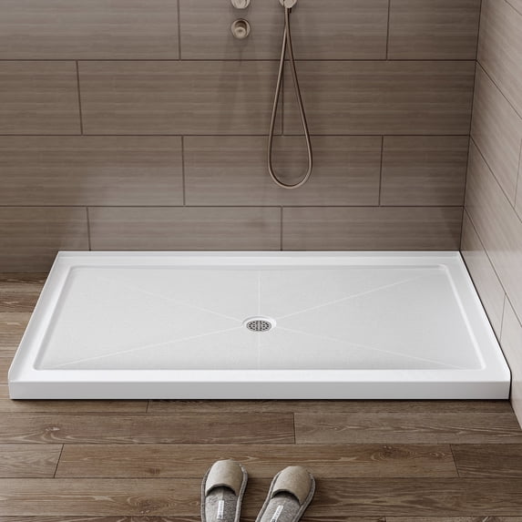 HOROW Shower Base 60" x 36", Center Drain Single Threshold Shower Base in White with Efficient Drainage, Non-Slip