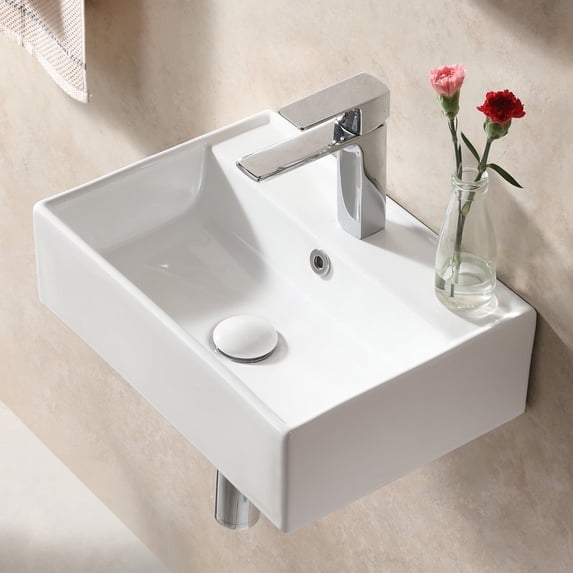 HOROW Bathroom Sink 17.7"x 12.2" Wall Mount Modern Floating Wash Hand Basin with Overflow for Small and Haif Bathroom