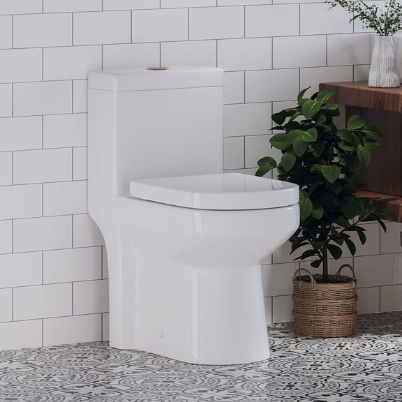 HOROW Small One Piece Toilet with Gold Flush Button, Dual Flush 1.28 GPF, High Seat Short Bowl,12" Rough-in