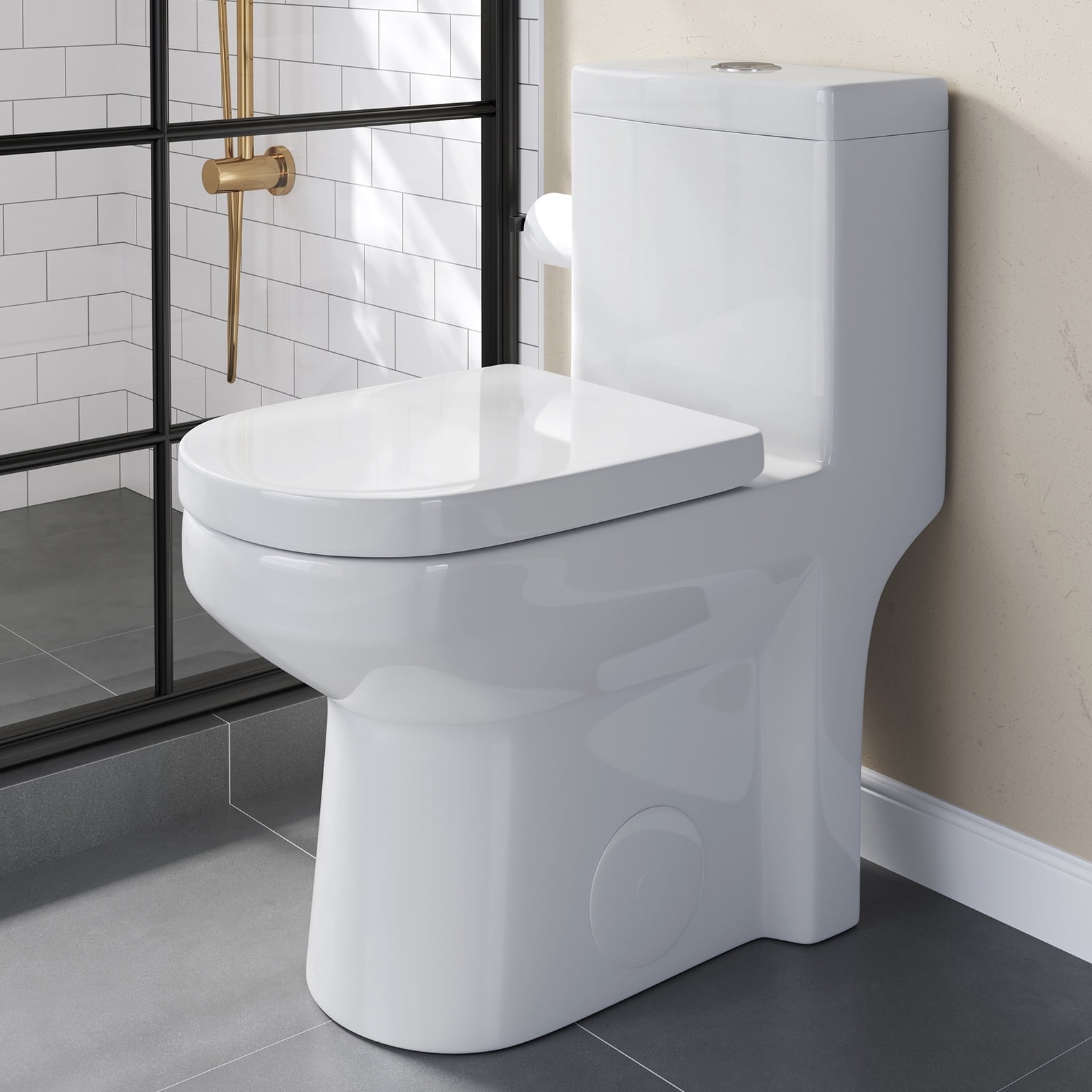 HOROW Toilet One Piece High Efficiency Compact Dual Flush 1.28 GPF 10'' Rough-in with Soft Seat