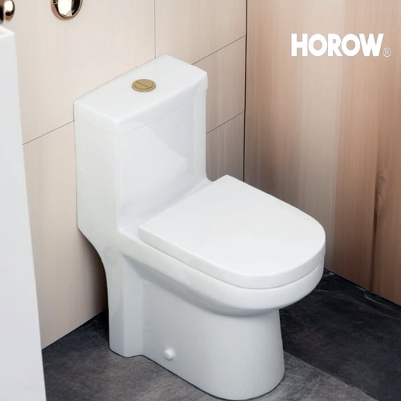 HOROW Small One Piece Toilets with Gold Flush Button,Dual Flush 1.28GPF Morden Bathroom Toilet w/ Seat High Short Compact Bathroom Tiny Mini Commode Water Closet 12'' Rough-in