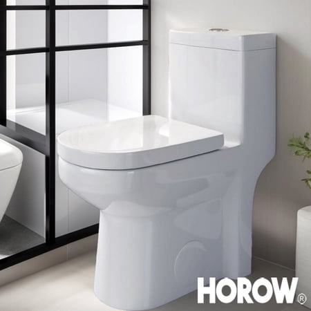 HOROW Small Toilet One Piece Short Compact Bathroom Tiny Mini Commode Water Closet Dual Flush Concealed Trapway