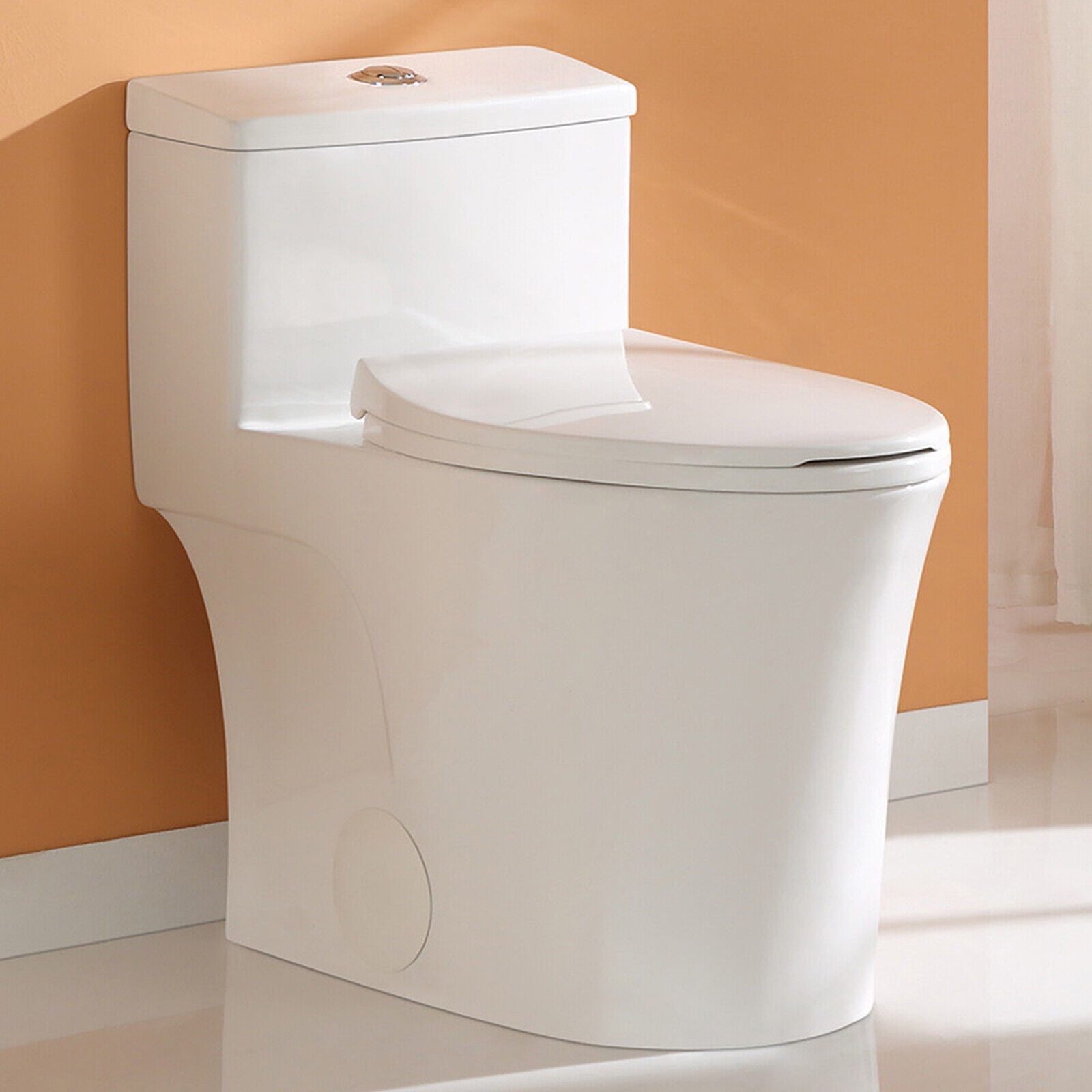 One Piece Toilet with Gold Button, Elongated Toilet with 17.3" ADA