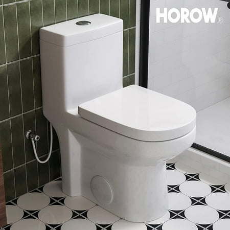 HOROW Upgraded One Piece Ultra Ceramic 0.8/1.28+ GPF Dual Flush Small Compact Toilets for Bathrooms