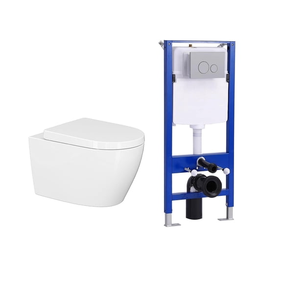 HOROW Wall Hung Toilet Combo Set, Concealed Tank Carrier System with Dual Flush 1.1/1.6 GPF, Adjustable Height, Space-Saving