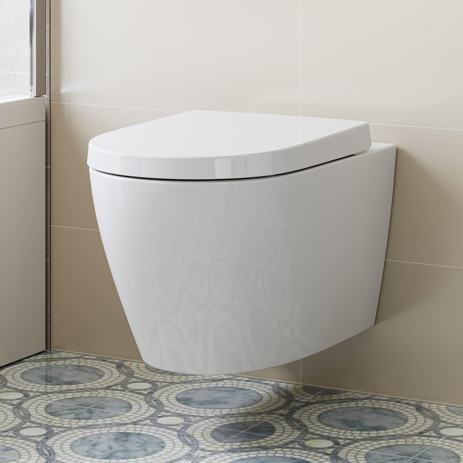 Compact White Ceramic Wall Mounted Toilet with Soft Closing Seat