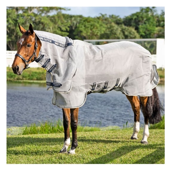 HORSEWARE IRELAND Rambo Protector Integrated Fly Sheet, Color: Silver/Navy, White & Beige, Size: 81