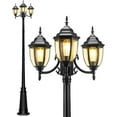 thumbnail image 1 of HORTUZZ Lamp Post Outdoor Lighting, 3-Head Black Hard Wired Pole Light for Outside, E26 Base Maximum 100W (Bulb Not Included), Waterproof Street Light Fixture for Yard, Garden, Driveway (Classic), 1 of 7