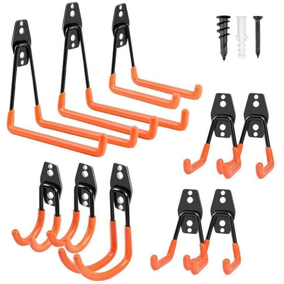HORUSDY 10-Pack Steel Garage Storage Utility Double Hooks Wall Organizer Tool Hanger Heavy-Duty Wall Mount Rust Resistant