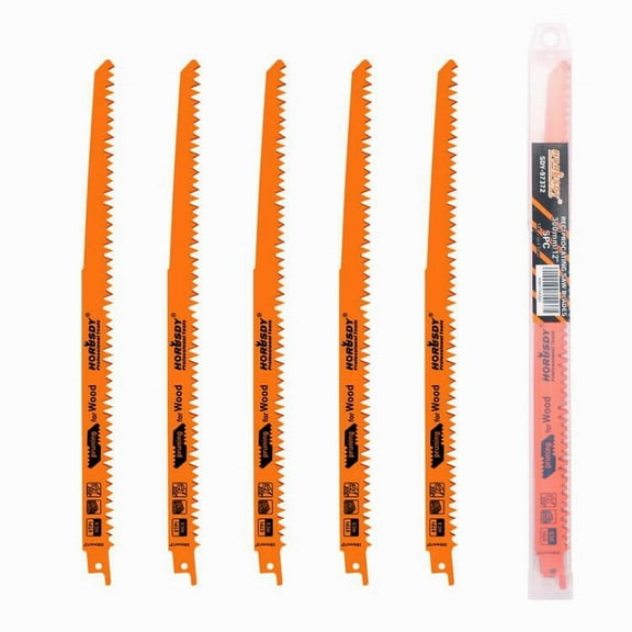 HORUSDY 12-Inch Wood Pruning Reciprocating Saw Blades, 5TPI Saw Blades - 5 Pack