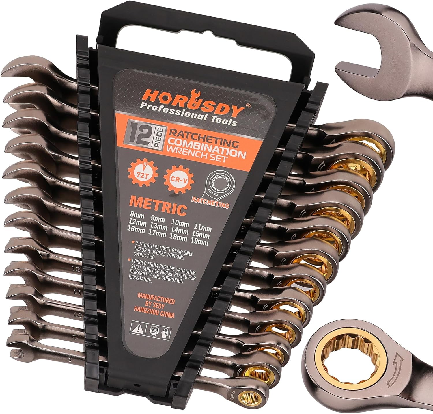 Chrome Vanadium Steel 72-Teeth Pro-Gear Combination Spanner Set, 7 Pieces Chrome Vanadium Steel 72-Teeth Pro-Gear Combination Spanner Set, 7 Pieces