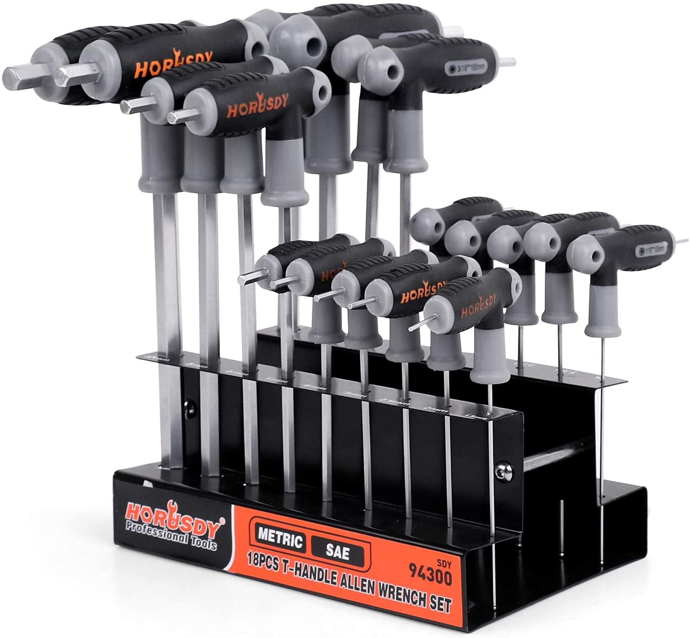 HORUSDY 18 Piece THandle Allen Wrench Set Inch / Metric Long Arm Ball
