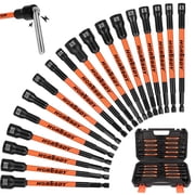 HORUSDY 18Pcs Nut Driver Set SAE and Metric, Impact Magnetic Nut Driver for impact drill, 6 Inch Extra Long Nut Drivers, Cr-V Steel 1/4" Hex Shank Quick Change, with Storage Case