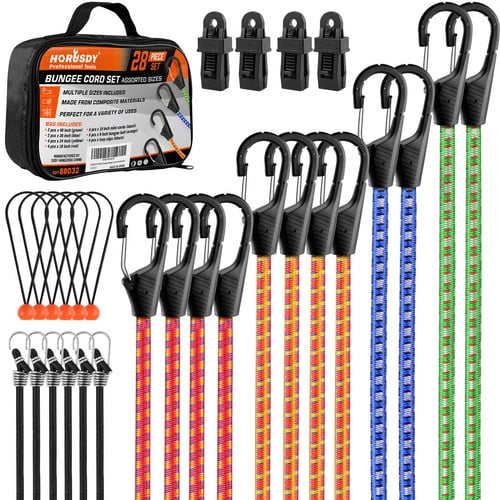 HORUSDY 28-Piece Premium Bungee Cords with Hooks, Includes 10”, 18”, 24”, 36”, 48”, Bungee Cord Assortment (10 to 48 Inch)