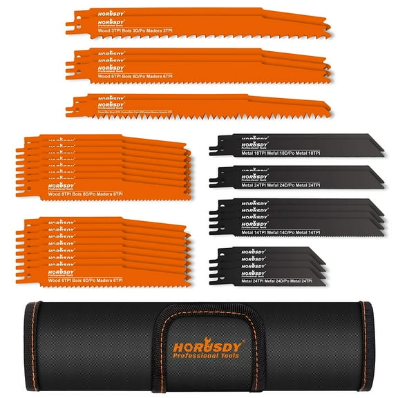 HORUSDY 34-Piece Metal Reciprocating Saw Blade Set & Wood Pruning Reciprocating Saw Blades, Saw Blades