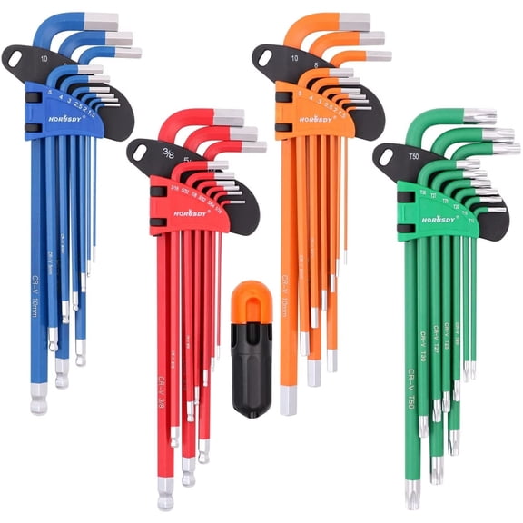 HORUSDY 36 Pcs Hex Key Allen Wrench Set SAE Metric Star Long Arm Ball End Industrial Grade L Wrench Colorful