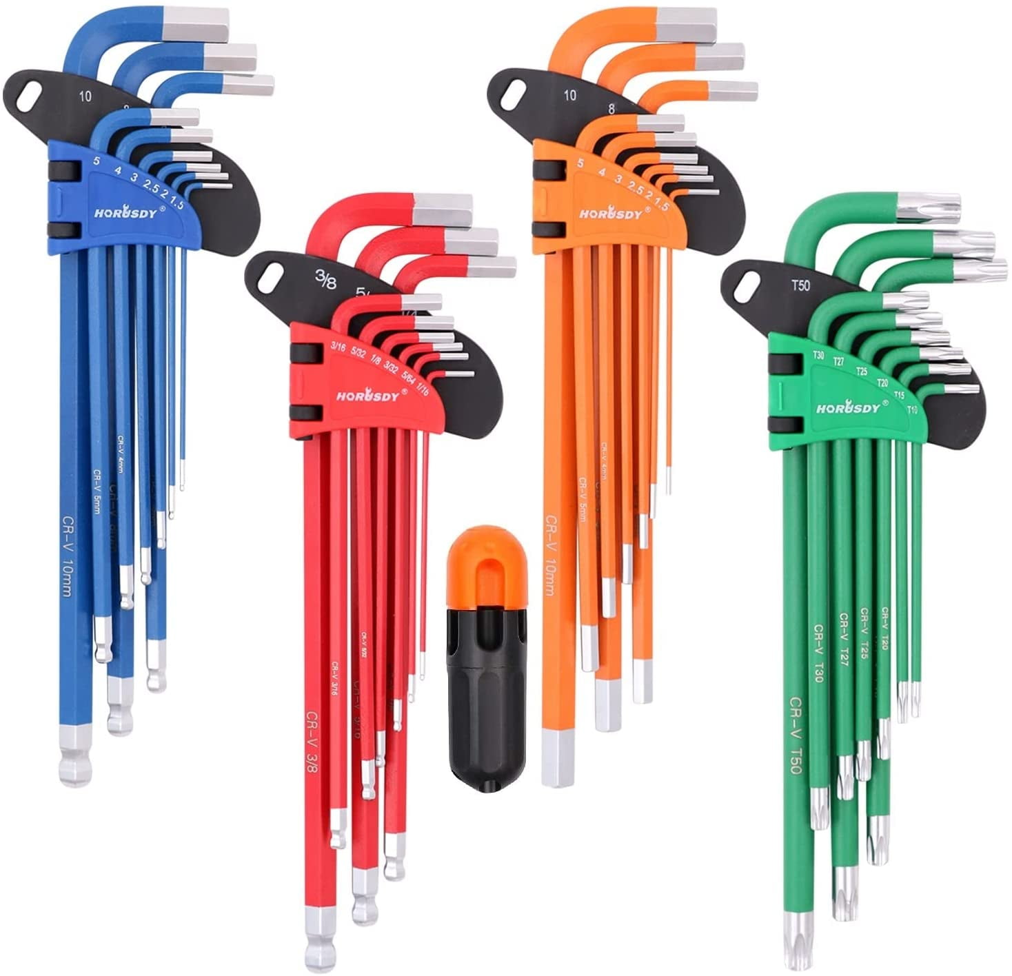 HORUSDY 36 Pcs Hex Key Allen Wrench Set SAE Metric Star Long Arm Ball End Industrial Grade L Wrench Colorful