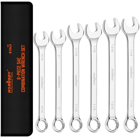 HORUSDY Large Wrench Set with Rolling Pouch | SAE | 6-Piece | 15/16, 1, 1-1/16, 1-1/8, 1-3/16, 1-1/4 | 12 Point | Chrome Vanadium Steel