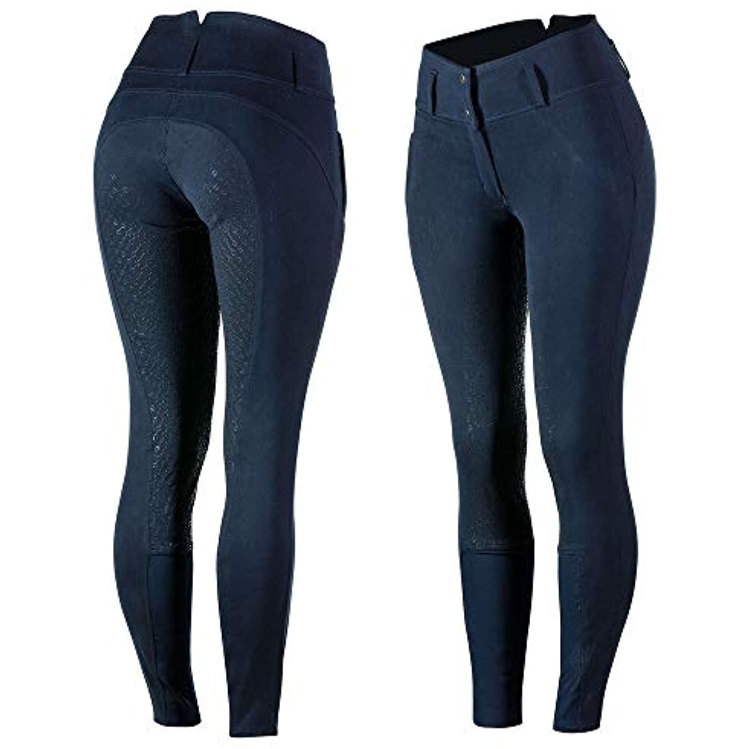 HORZE Daniela High Waist Comfortable Equestrian Riding Breeches with Silicone Full Seat - Dark Navy - US 26