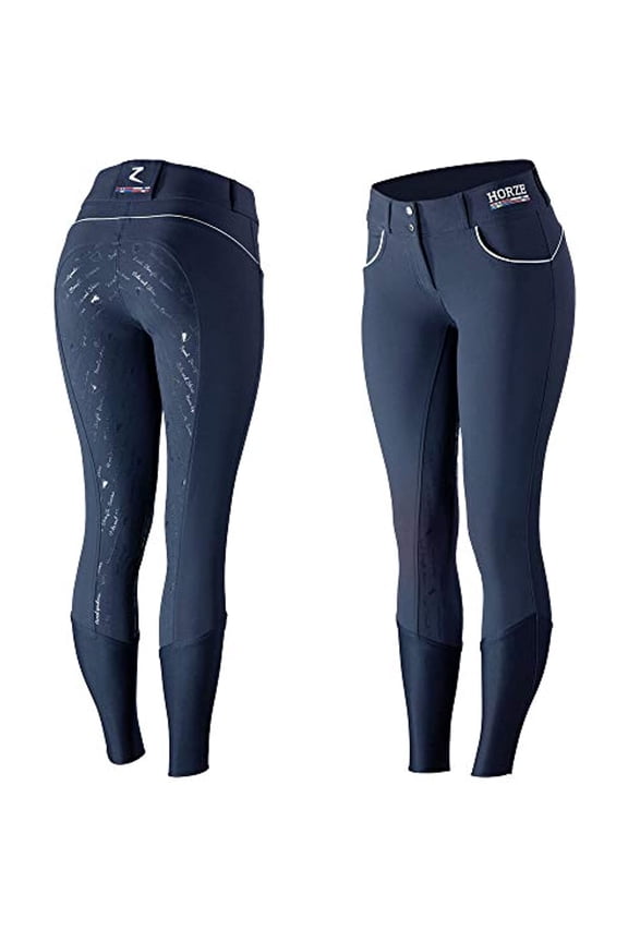 Nordic Performance Sporty Silicone Grip Full Seat Equestrian Horseback Riding Pants Breeches - Peacoat Dark Blue - US 26