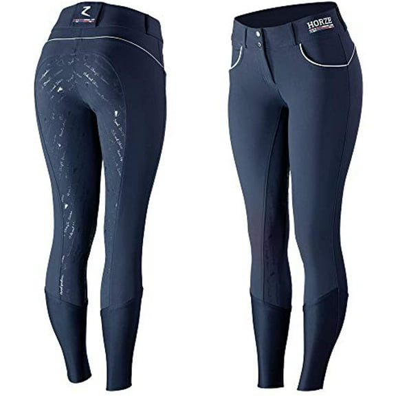 HORZE Nordic Performance Sporty Silicone Grip Full Seat Equestrian Horseback Riding Pants Breeches - Peacoat Dark Blue - US 28