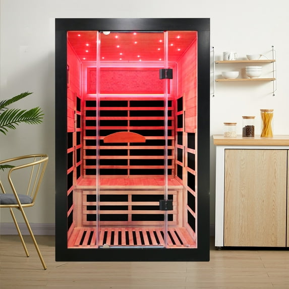 Hosanua 2 Person Far Infrared Sauna with Chromotherapy Lights and Bluetooth Speakers, 2000W Low EMF Indoor Sauna for Home