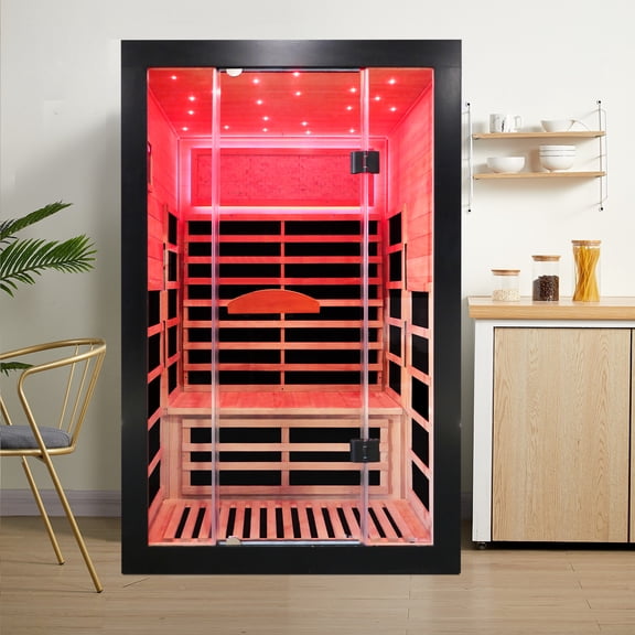 Hosanua 2 Person Far Infrared Sauna with Chromotherapy Lights and Bluetooth Speakers, 2000W Low EMF Indoor Sauna for Home