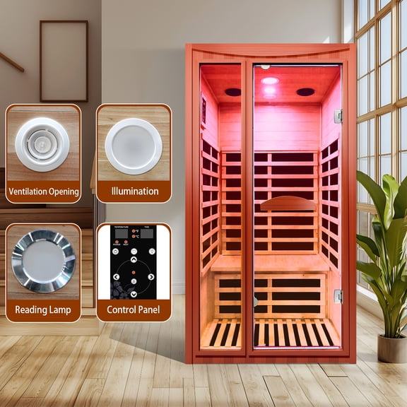 HOSAUNA Home Saunas 1-2 Person Far Infrared Sauna, Low EMF Dry Sauna Indoor Sauna Room with Colorful Lights and Bluetooth Speakers for Gym Living Room Garage