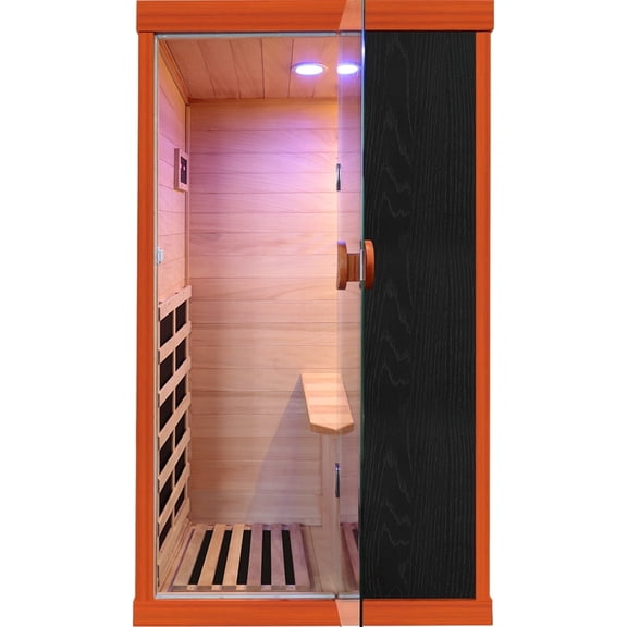 HOSAUNA Home Saunas Far Infrared Sauna 1 Person Sauna Room with Colorful LED Light and Bluetooth Speakers, Low EMF Indoor Dry Sauna for Home and Gym