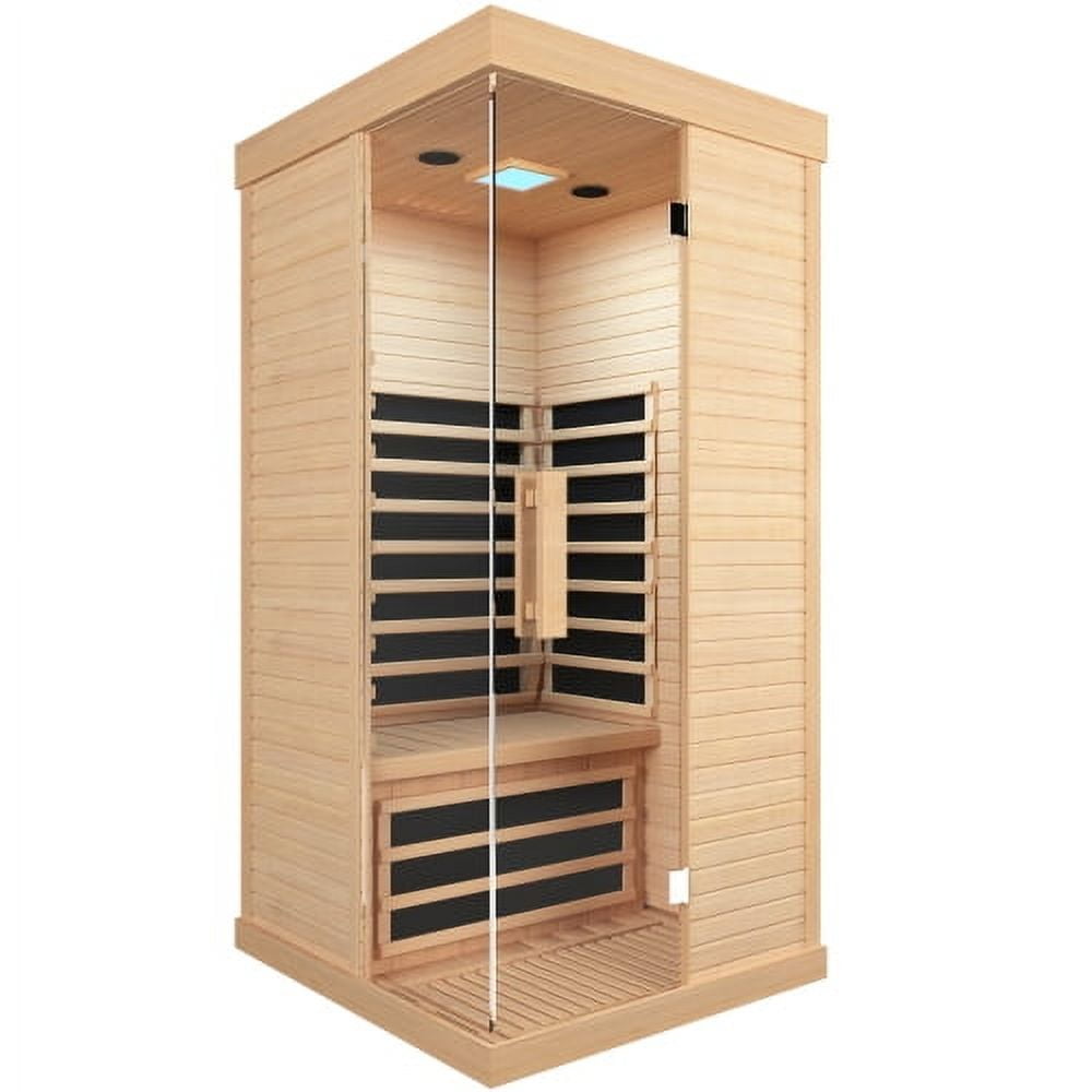 HOSAUNA Infrared Home Sauna Room,1 person Canadian Hemlock Wooden Indoor Sauna Spa1400W/120V Heaters, 10 Minutes Pre-Warm up, Time and Temp Pre-Set