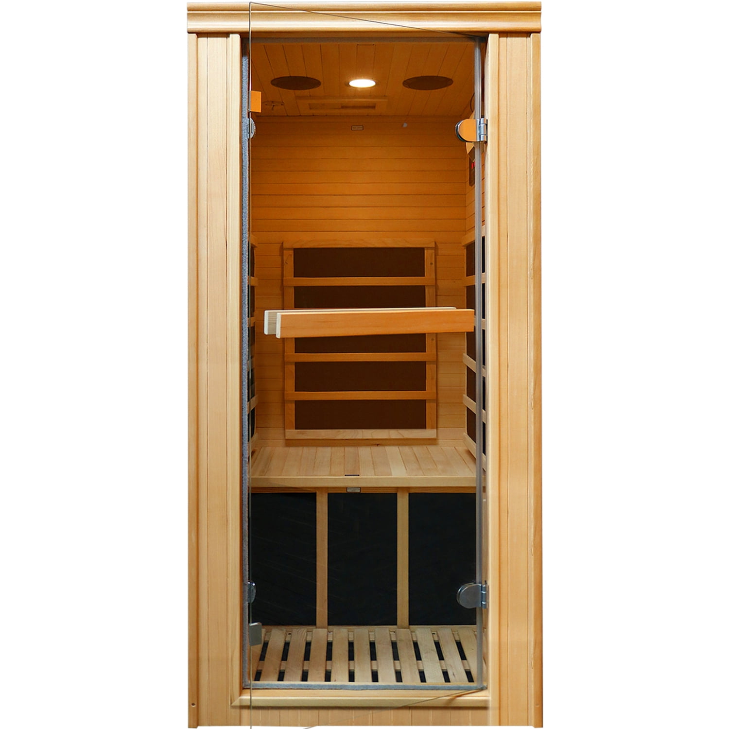 HOSAUNA Infrared Home Sauna Room,1 person Hemlock Wooden Indoor Sauna Spa980W/110V Heaters, 10 Minutes Pre-Warm up, Time and Temp Pre-Set,with Bluetooth Music Player, Ambient Light, and Sole Control