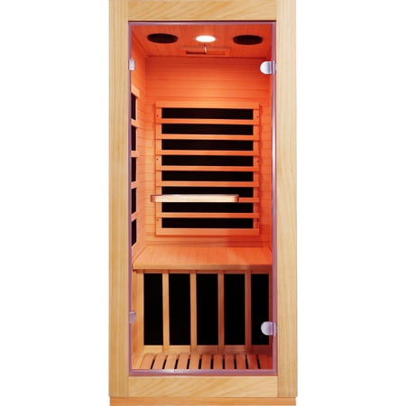 Hosauna 1-Person Hemlock Infrared Home Sauna, 980W Heaters, Bluetooth Music, Ambient Light, Sole Control