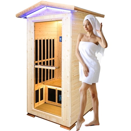 HOSAUNA Outdoor Far Infrared Saunas,Low-EMF Dry Wooden Sauna Room for 1 Person