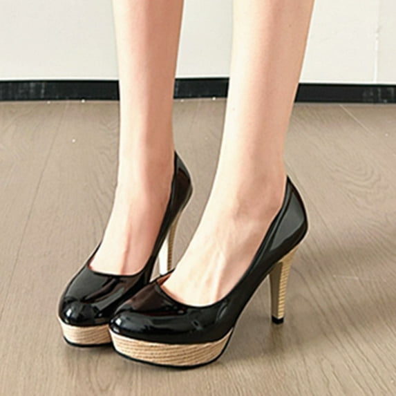 HOSHOSE Womens High Heel Round Toe PU Slip-On Arch Support Non-Slip Heel Spring/Summer Party Dress Stiletto Pumps