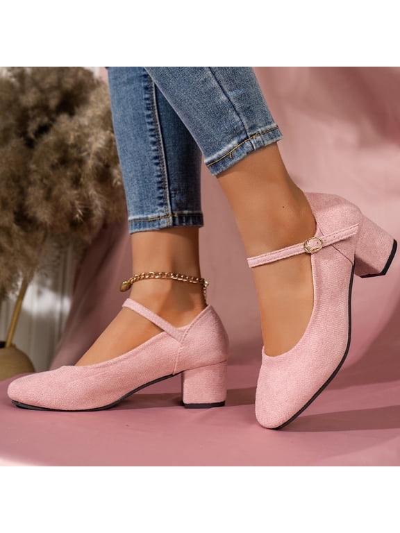 Womens Mid Heel Shoes Suede Buckle Arch Support Non-Slip Spring Work/Daily Wide Width Comfortable Dress Shoes