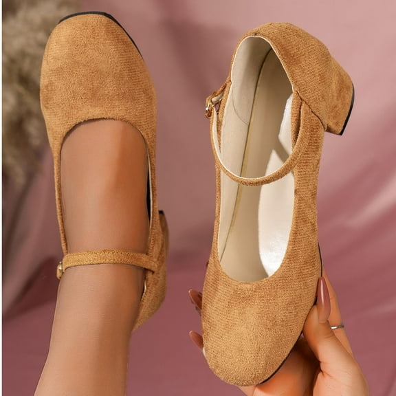 HOSHOSE Womens Mid Heel Shoes Suede Buckle Arch Support Non-Slip Spring Work/Daily Wide Width Comfortable Dress Shoes