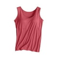 thumbnail image 1 of HOSIA Basic Tank Tops with Built In Bra Racerback Basic Comfy Undershirt Built In Bra Tank Tops Wide Strap Sleepwear Padded Yoga Workout Camisole Tank Tops Padded Camisole Tops Watermelon Red S, 1 of 4