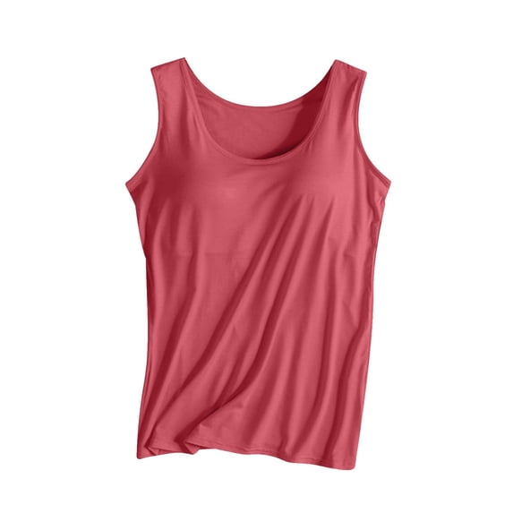 HOSIA Basic Tank Tops with Built In Bra Racerback Basic Comfy Undershirt Built In Bra Tank Tops Wide Strap Sleepwear Padded Yoga Workout Camisole Tank Tops Padded Camisole Tops Watermelon Red S
