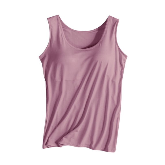 HOSIA Basic Tank Tops with Built In Bra Shelf Bra Wide Straps Layer Vest Tank Tops Comfy Undershirt Crewneck Double Lined Knit Cute Basic Summer Cami Vest Tops Support Tank Tops Rose Gold 3Xl