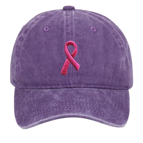 HOSIA Breast Cancer Hat for Women Ribbon Embroidered Washed Cotton Baseball Cap for Women Adjustable Breast Cancer Awareness Dad Hat Washed Distressed Casual Sun Hat Vintage Sun Cap Purple One Size