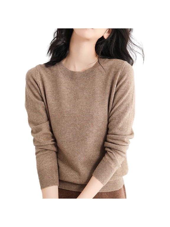 Crewneck Pullover Sweater Women Long Sleeve Crewneck Sweaters Lightweight Soft Layering Tops Fall Winter Trendy Business Dressy Casual Teacher Outfit Fall Fashion Must Haves Khaki S