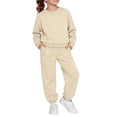 thumbnail image 1 of HOSIA Girls Boys Sweatsuit Tracksuit Toddler Kids 2 Piece Outfits Long Sleeve Crewneck Pullover Sweatshirts Jogger Sweatpants with Pockets Soft Lounge Sweat Set Fall Trendy Loose Fit Suits Beige 100, 1 of 5