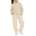 thumbnail image 1 of HOSIA Hoodie Sweatsuit Set for Boys Girls 2 Piece Hooded Sweatshirt Jogger Sweatpants Tracksuit Toddler Kids Athletic Casual Outfits Soft Lounge Sweat Set Fall Trendy Loose Fit Suits Beige 160, 1 of 6