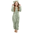 thumbnail image 1 of HOSIA Kids Girls Fleece Jumpsuit Sherpa Lined Footed Onesie Zip Up Hooded Romper Winter Jumpsuits Girls Cute One Piece Sleepwear Flannel Rompers Winter Warm Outfits Toddler Clothes Light Green 110, 1 of 5