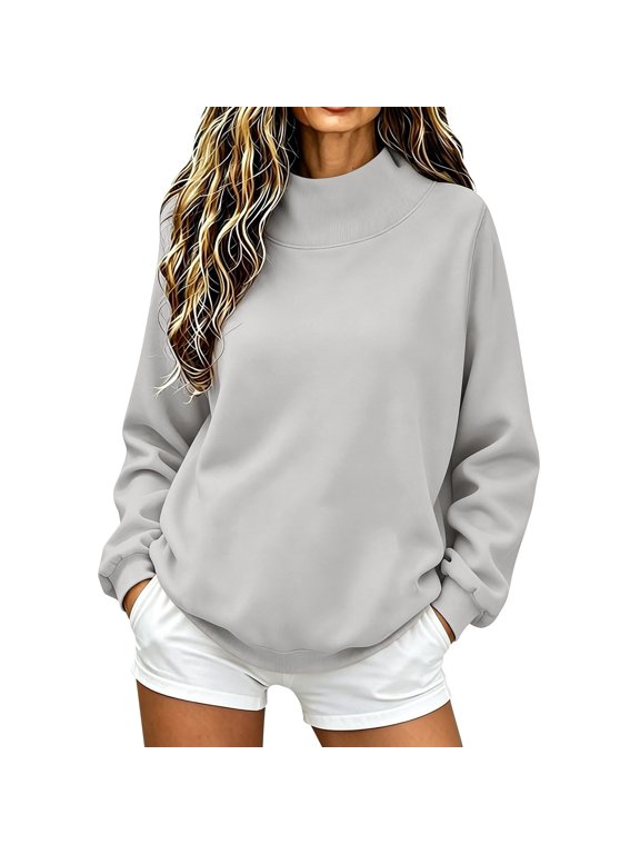 Mock Neck Sweatshirt for Women Oversized Mock Neck Sweatshirt Loose Lightweight Relaxed Fit Fall Outfits Lounge Fall Loose Fit Travel Lightweight Trendy Pullover Sweat T-Shirts Grey Xxl