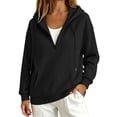 thumbnail image 1 of HOSIA Quarter Zip Hoodie for Women Plain Winter Boho Loose Tunic Sweatshirt Hooded Sweatshirts Fall Loose Fit Cute Comfy Oversized Casual Fashion Fashion Track Jacket with Pockets Black S, 1 of 9