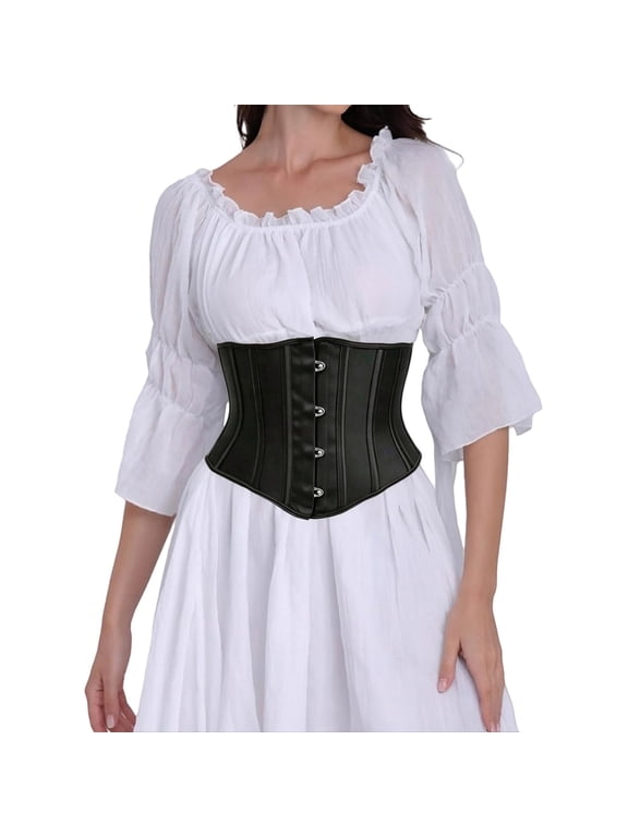 Renaissance Underbust Corset Top for Women Pirate Costume Steampunk Halloween Waist Trainer Corset Retro Corset Shapewear Waist Belt Medieval Wide Waistband Women's Bustiers & Corsets Black L