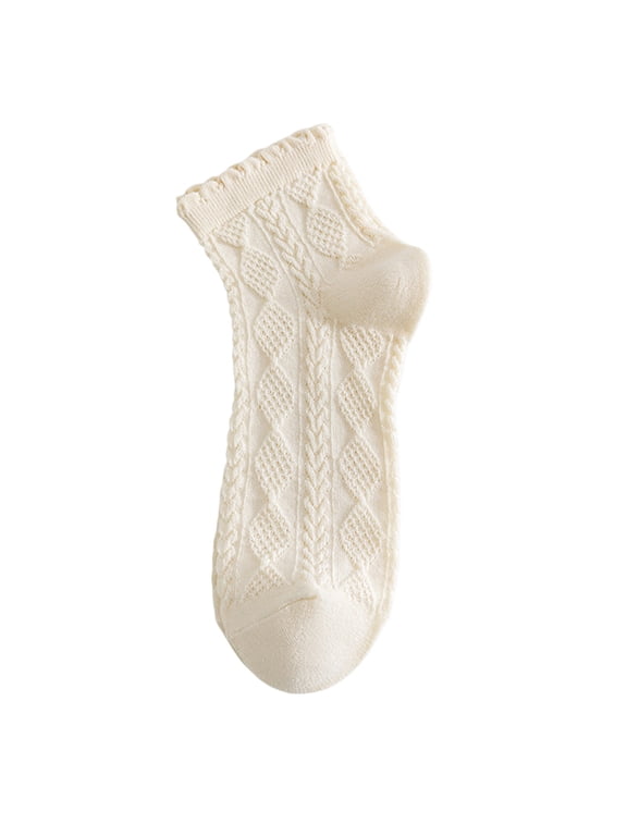 Ruffled Edge Ankle Socks Cute Scalloped Pointelle Socks Cable Knit Mid Calf Socks Casual Ankle Socks Lightweight Crochet Mesh Ankle Socks Summer Thin Breathable Crew Casual Dress Sock Beige A